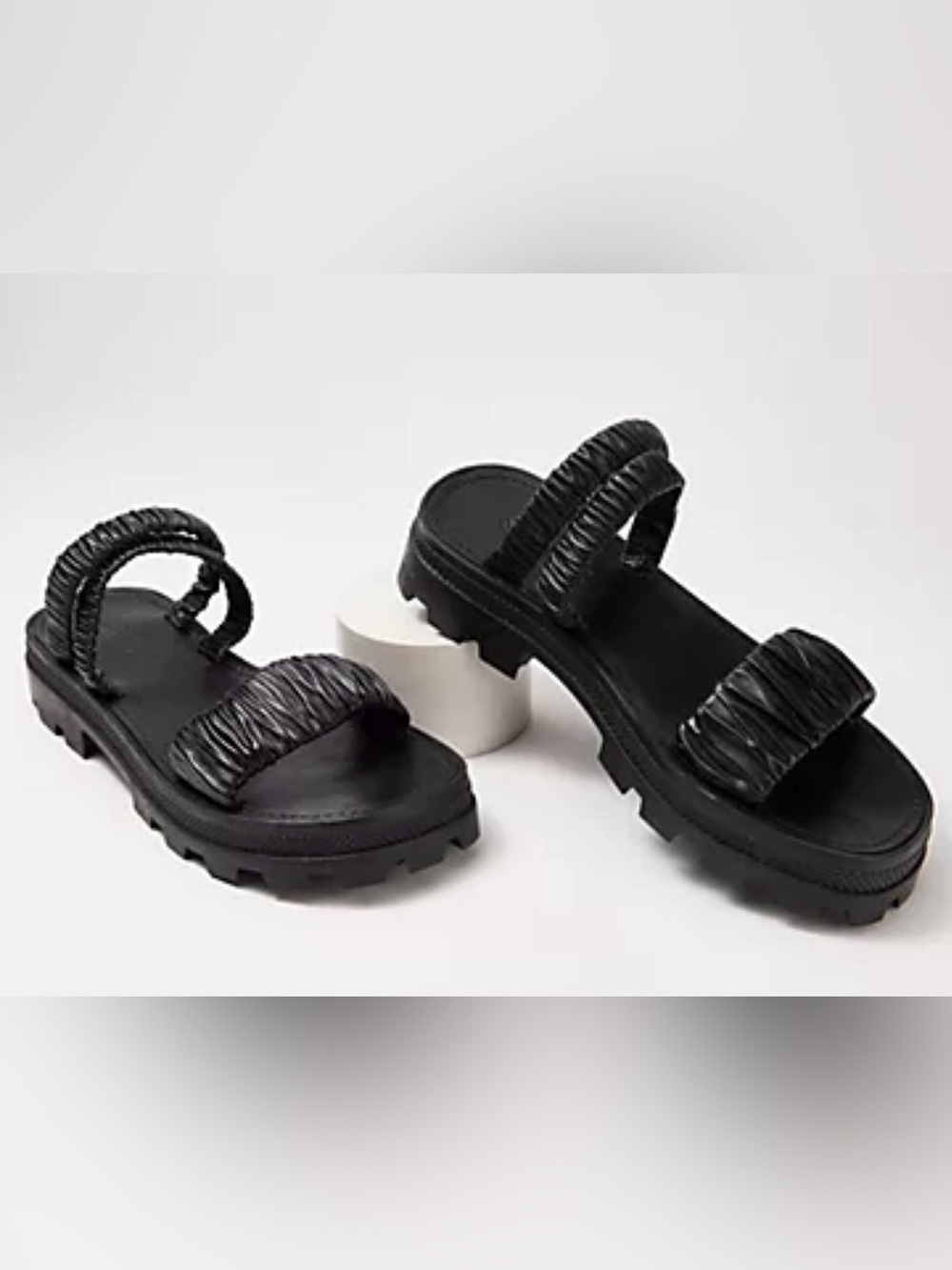 Lirah Black Ruched Strap Slide Sandals - Women 6.5